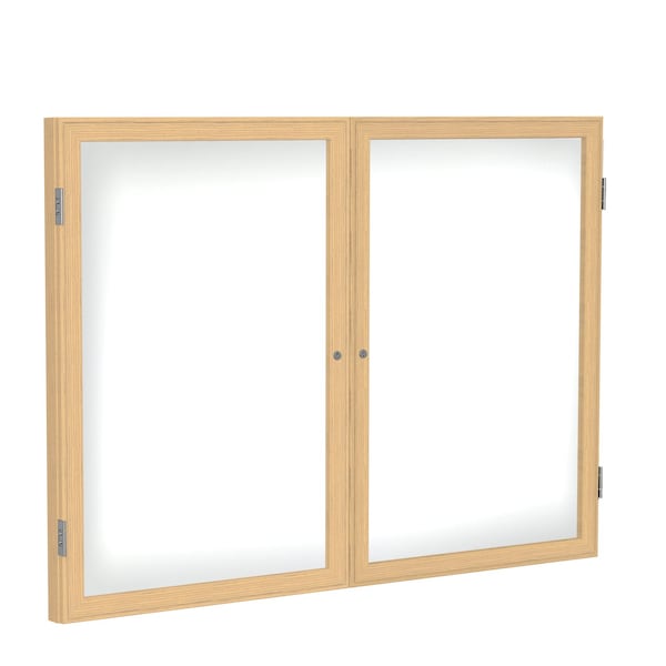 Enclosed Whiteboard, 2 Door, Por/Mag, Oak Frame, 3 ft H x 4 ft W, White